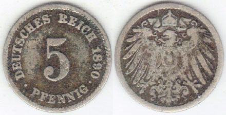 1890 J Germany 5 Pfennig A002800